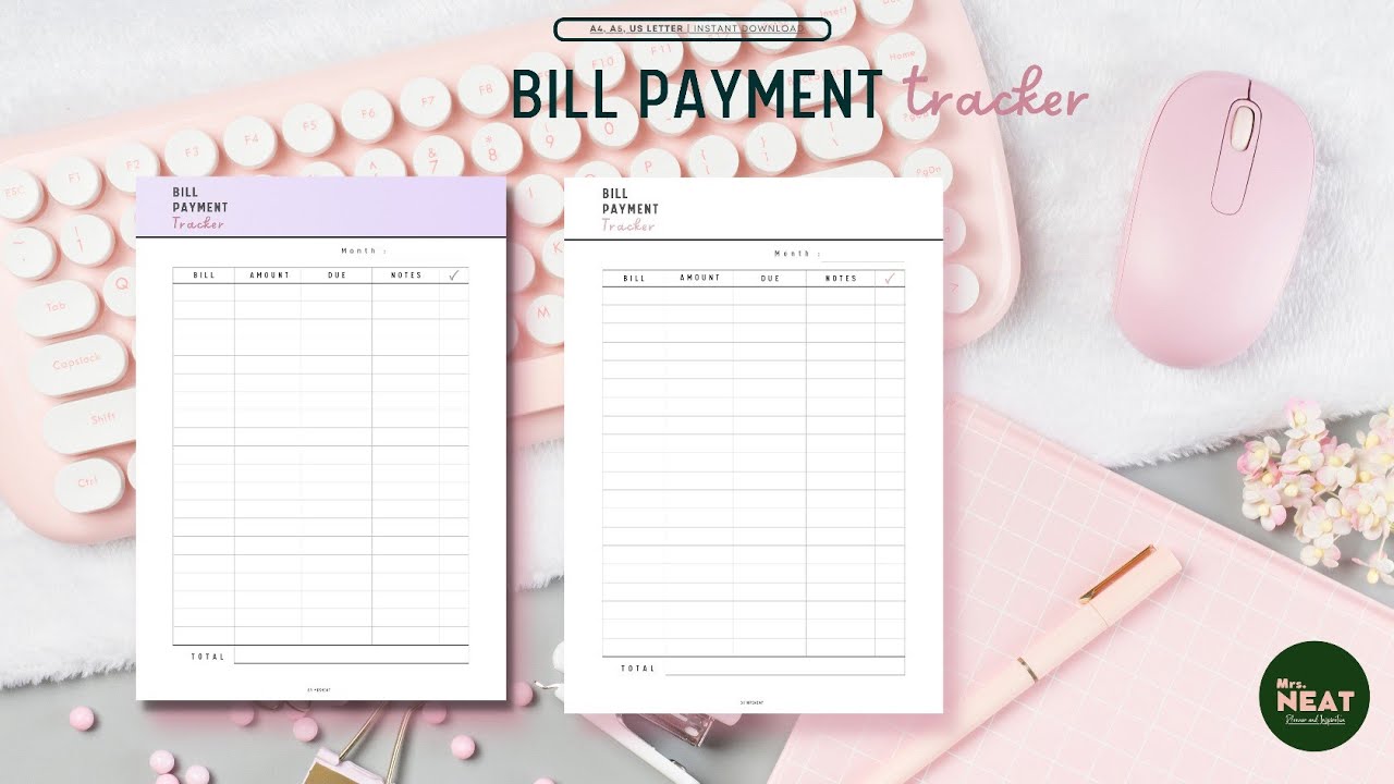 Bill Payment Tracker Printable Planner