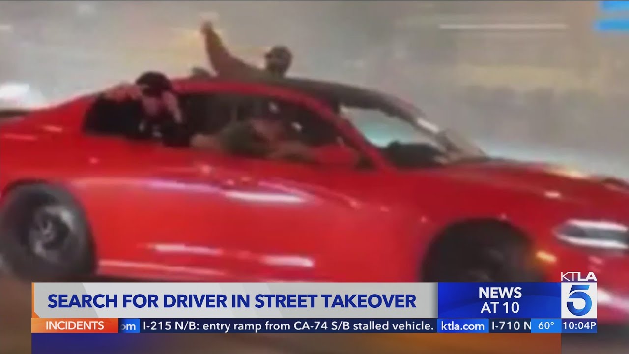 LAPD seeks driver involved in street takeover with stolen vehicle - YouTube