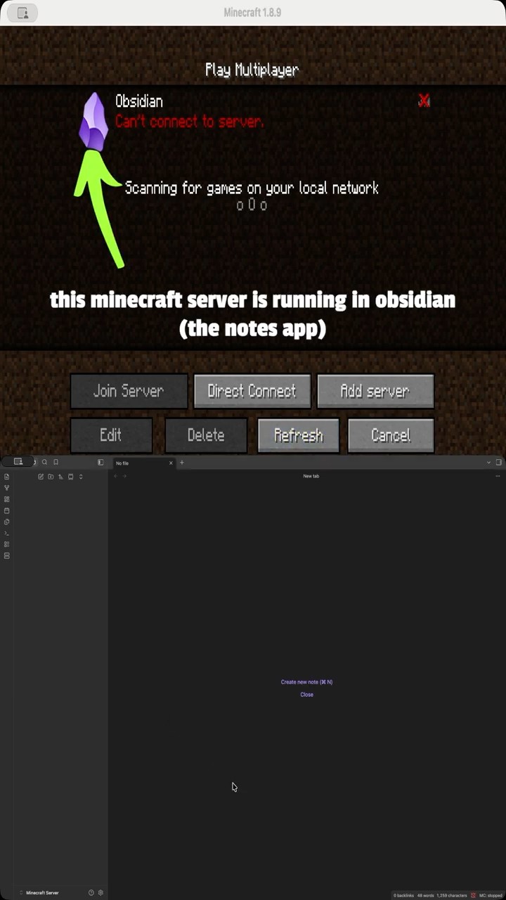Thumbnail: I hosted a minecraft server in Obsidian