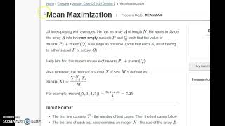 Mean Maximization  | Codechef | January Cook-Off 2022