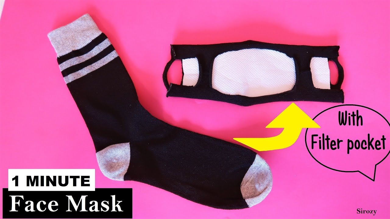 EASY 1 MINUTE FACE MASK SOCK WITH FILTER POCKET NO SEW HOW TO MAKE FACE MASK WITH SOCKS