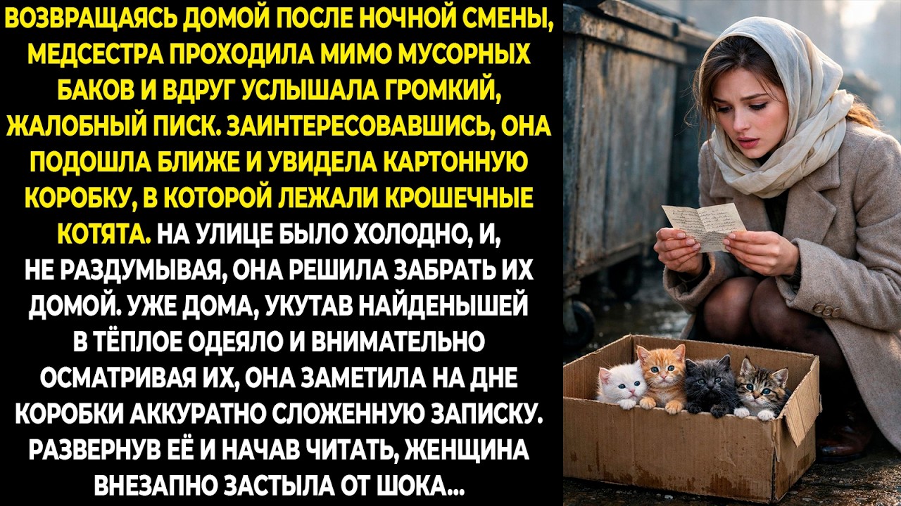 Возвращаясь домой после ночной смены, медсестра проходила мимо мусорных баков и вдруг услышала ...