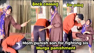 Mom Punish Son For Fighting Sis Murga Panishment Ear Pulling Hand & Back Canning