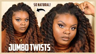 THE MOST NATURAL PROTECTIVE STYLE YOU'VE EVER SEEN! Knotless Jumbo Twists on Type 4 Natural Hair