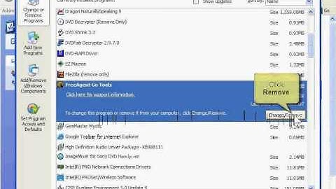 Uninstalling FreeAgent Tools from a Windows XP computer