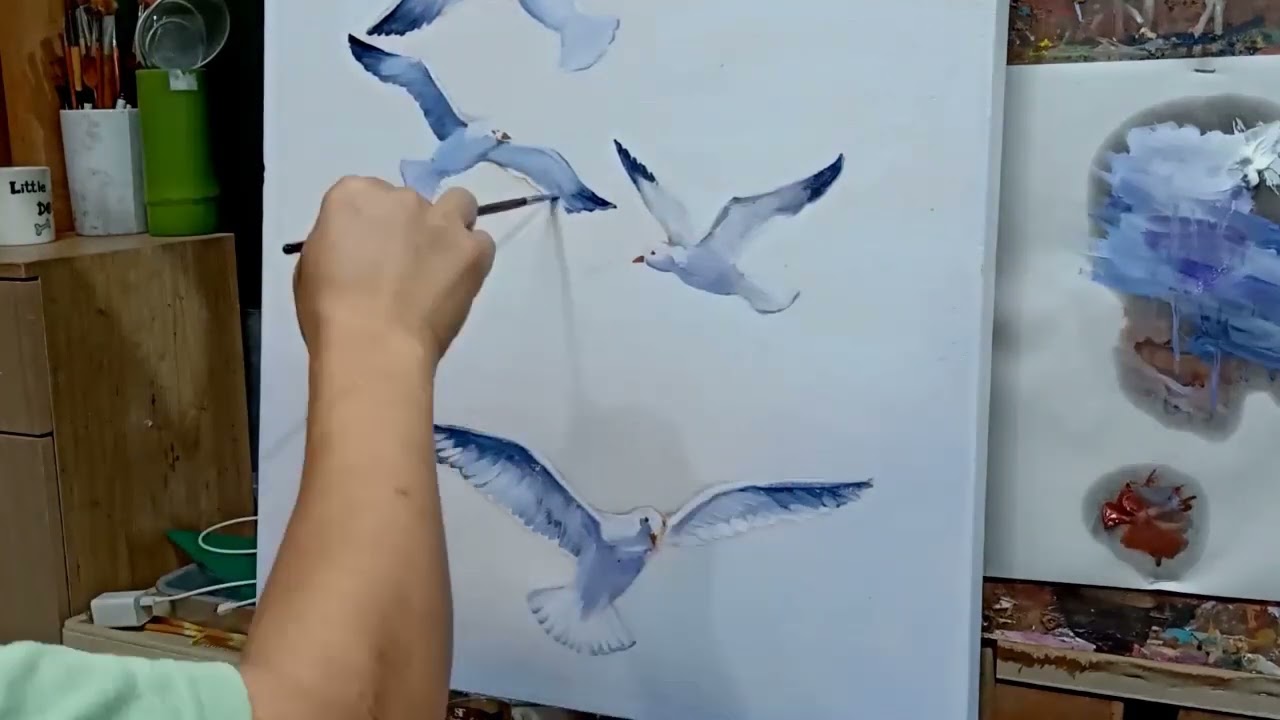 #วาดภาพนกบินขึ้นบนท้องฟ้า#สีน้ำมันบนผืนผ้าใบ(มีเสียงบรรยาย)