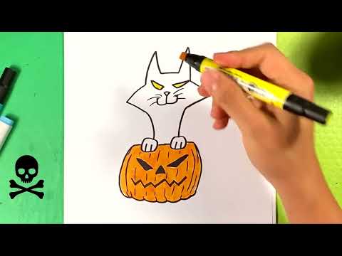 EASY How to Draw CAT in PUMPKIN