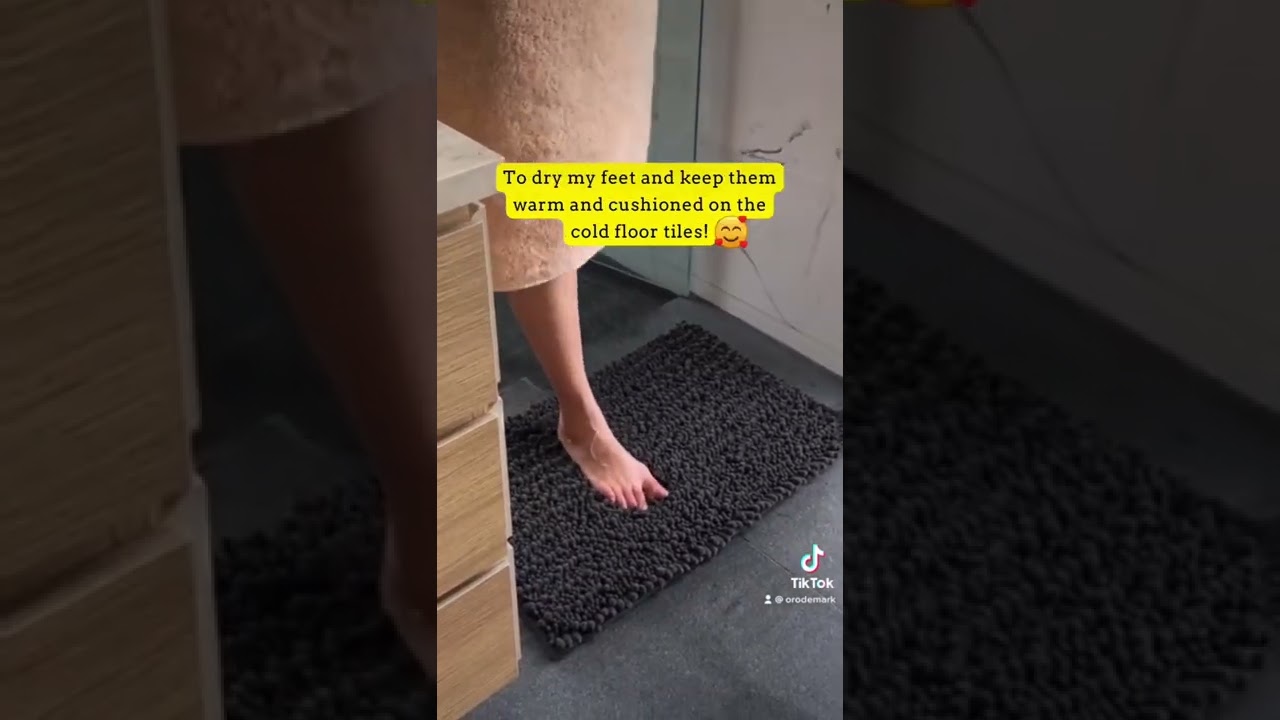 Why I love to put the chenille bath mat everywhere in my bathroom.