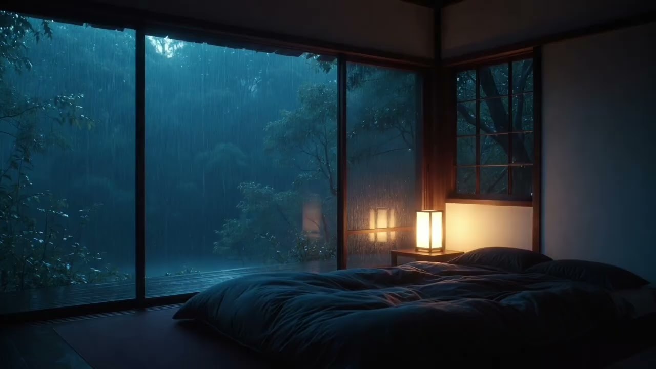 Japanese Zen Bedroom Rainstorm 🌧️ Sleep Instantly (Deep Rain Sounds, 8 Hours)