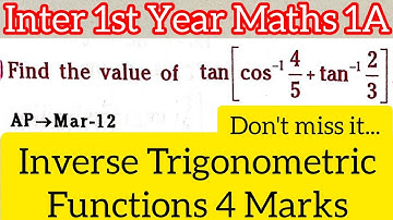 Inter 1st Year Maths 1A||Inverse trigonometric functions@maths naresh eclass