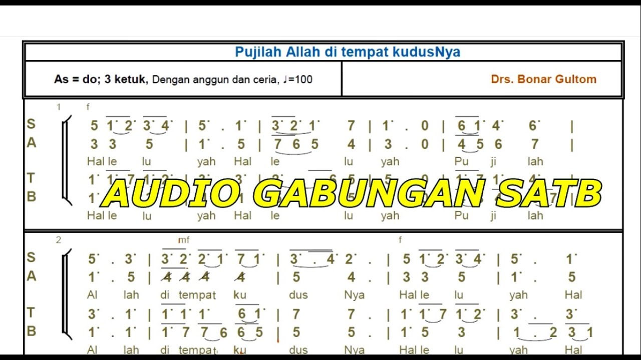 Audio Gabungan SATB || Pujilah Allah di tempat kudusNya || Cipt. Drs. Bonar Gultom || Baca Not Angka