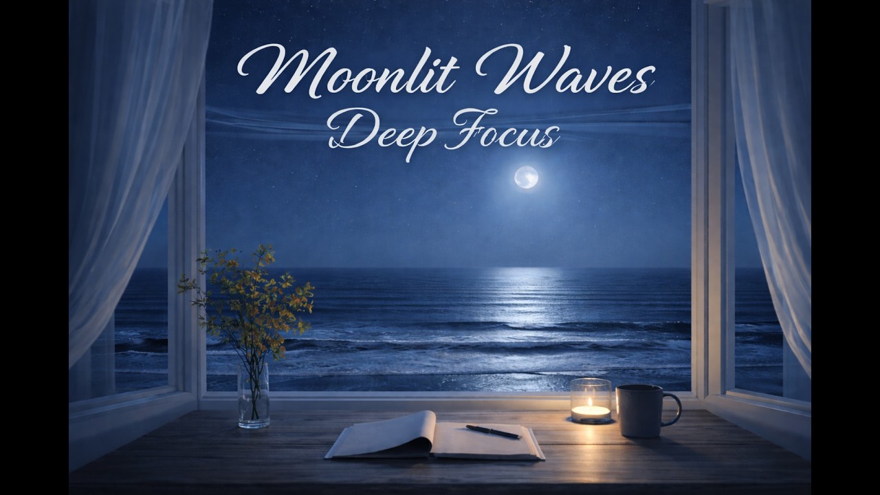 Moonlit Ocean Waves 🌙 Deep Night Focus Music for Studying & Calm Work ...