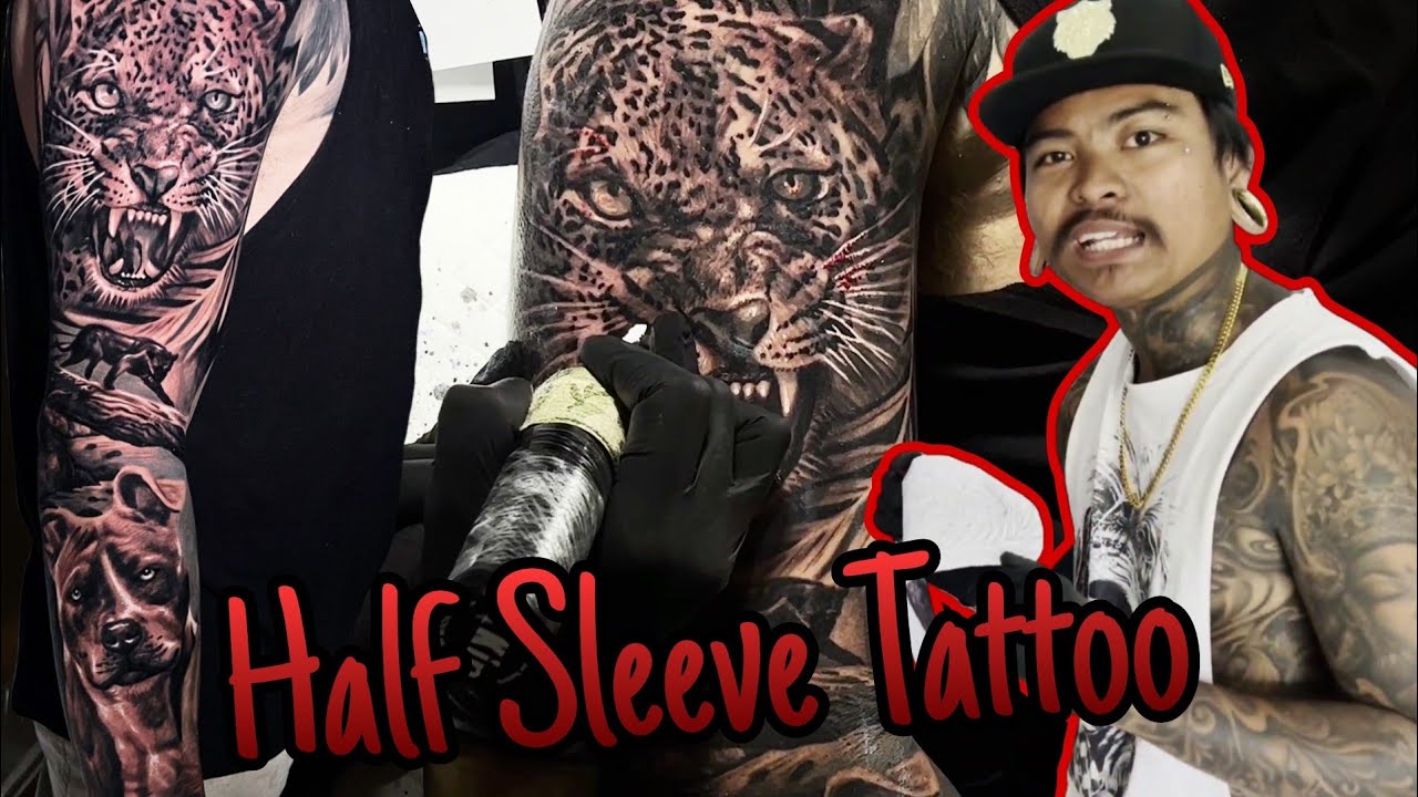 Half Sleeve Tattoo LEOPARD & PITBULL | Lolit Made