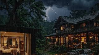 Heavy Rainfall Echoes At Midnight With Thunder ASMR And Relaxing Music For Restful Dreams