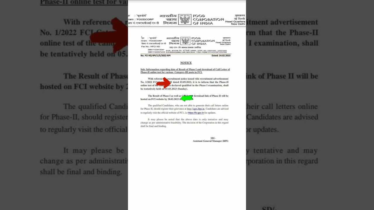 FCI AG3 PRE RESULT NOTICE