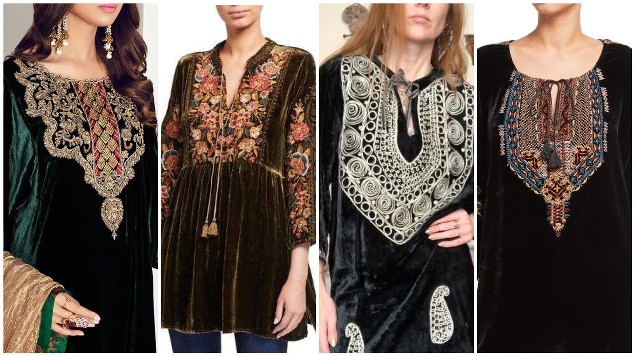Most Upcoming Fashionable Embroidered velvet Kurti Designs For Girls