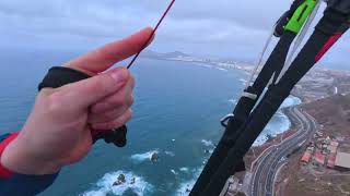 Quick 4K Flight on the Canary Islands - Paragliding in Turbulence - Wingover & Landing at Las Palmas