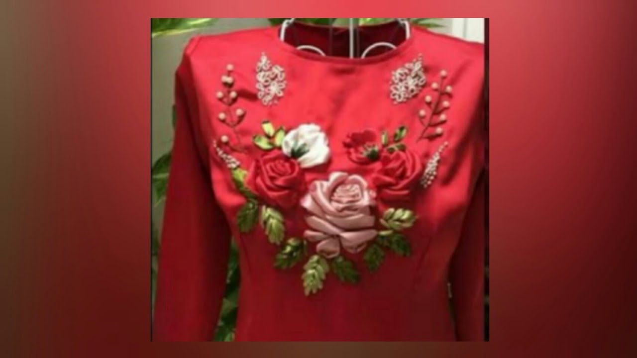 ribbon embroidery dress designs// lace embroidery by hand YouTube