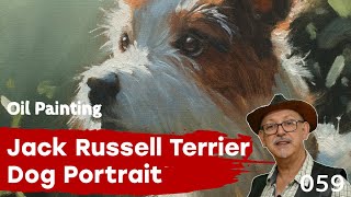 Jack Russell Terrier Dog Portrait Painting in Oils.
