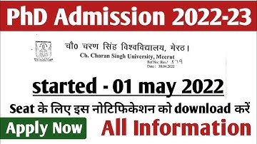 PhD Admission 2022 | CCSU Meerut | PhD latest Application Form 2022