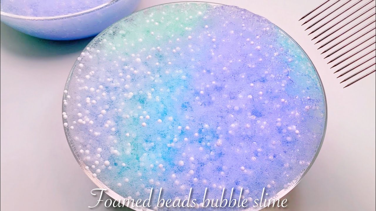 【ASMR】💜雨色つぶつぶしゅわしゅわスライム🩵【音フェチ】Foamed beads bubble slime