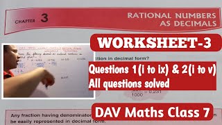 DAV Maths Class 7 Chapter 3 Rational Numbers as Decimals Worksheet 3 (Part-1) | Maths For Me