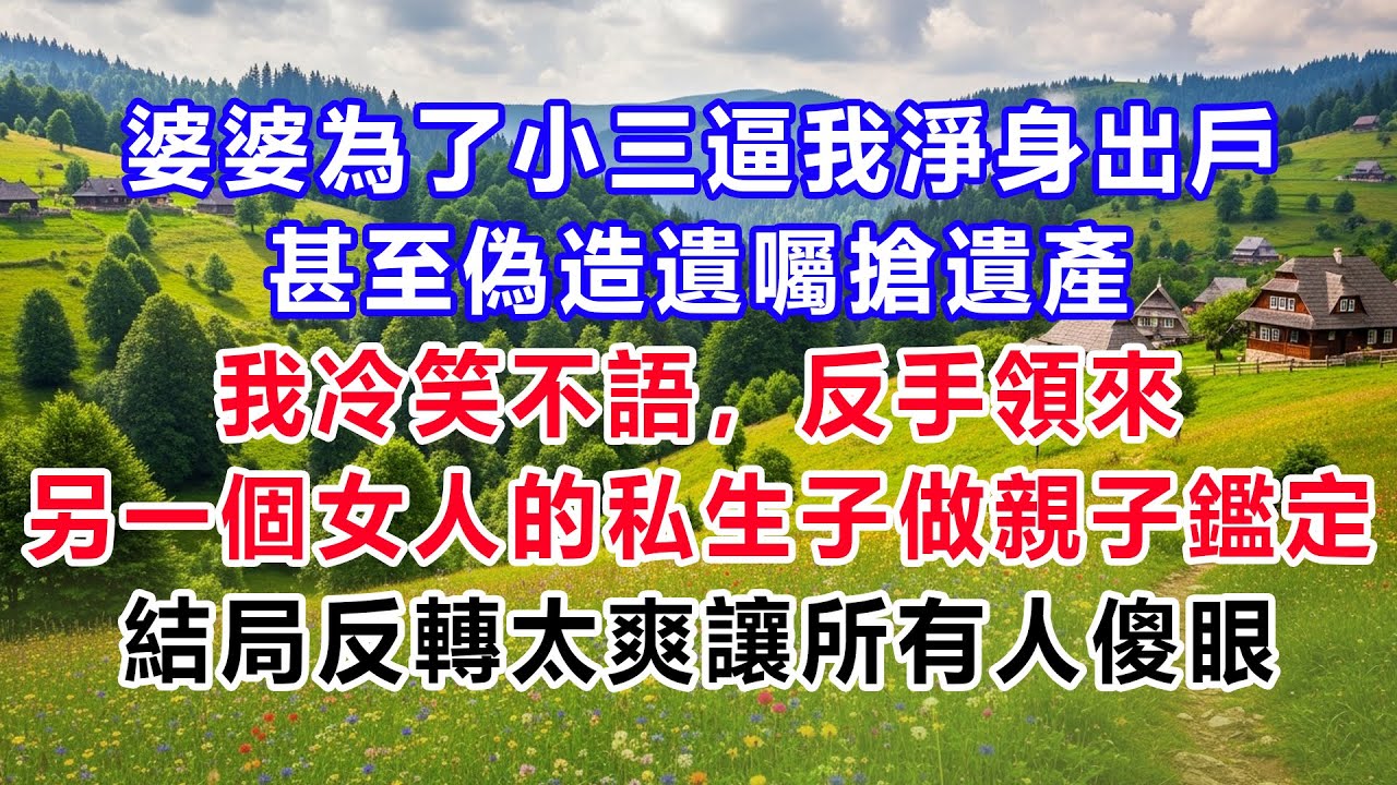 婆婆為了小三逼我淨身出戶，甚至偽造遺囑搶遺產，我冷笑不語，反手領來另一個女人的私生子做親子鑑定，結局反轉太爽讓所有人傻眼
