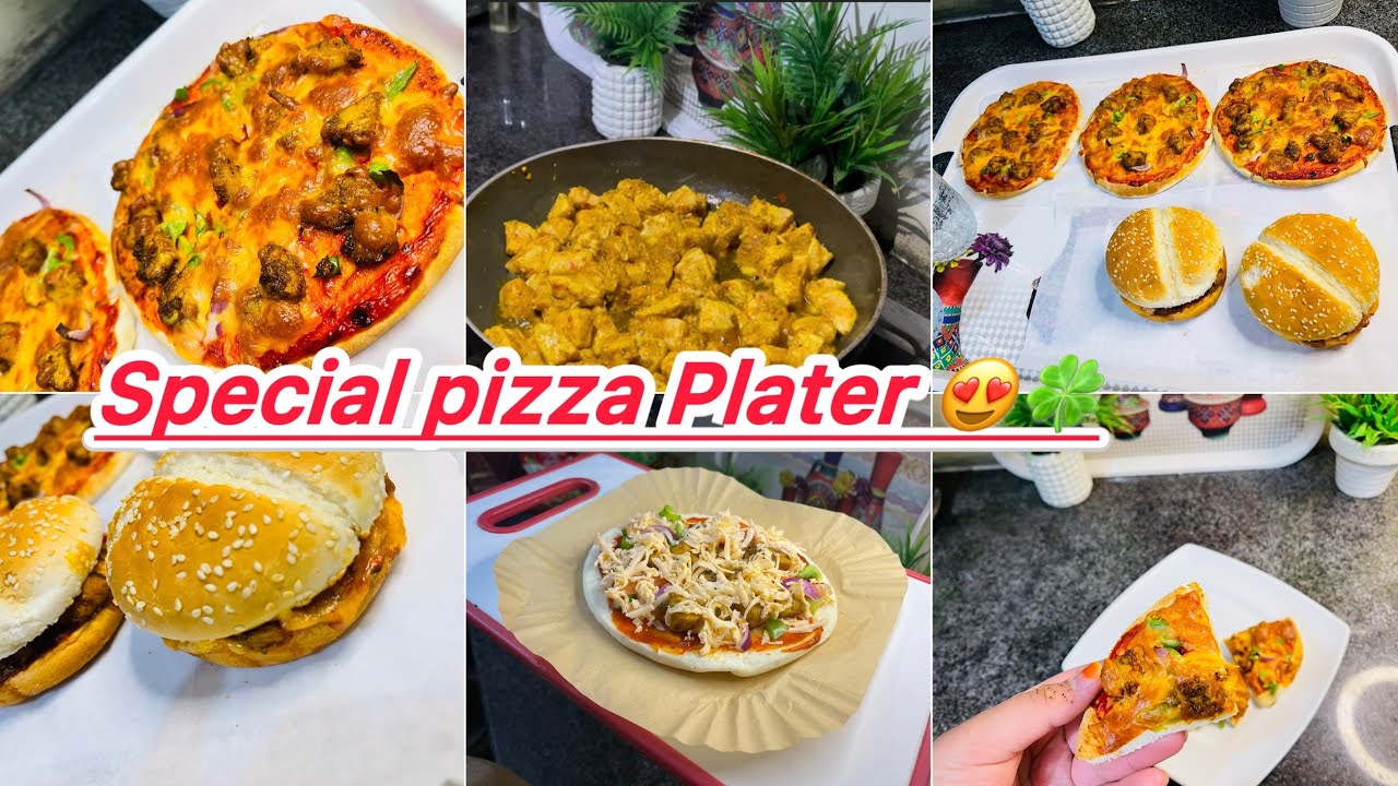 Special pizza plater Bnaya 🍀 chicken chees Burger 🍔 || cheat meal ,simple routine 
