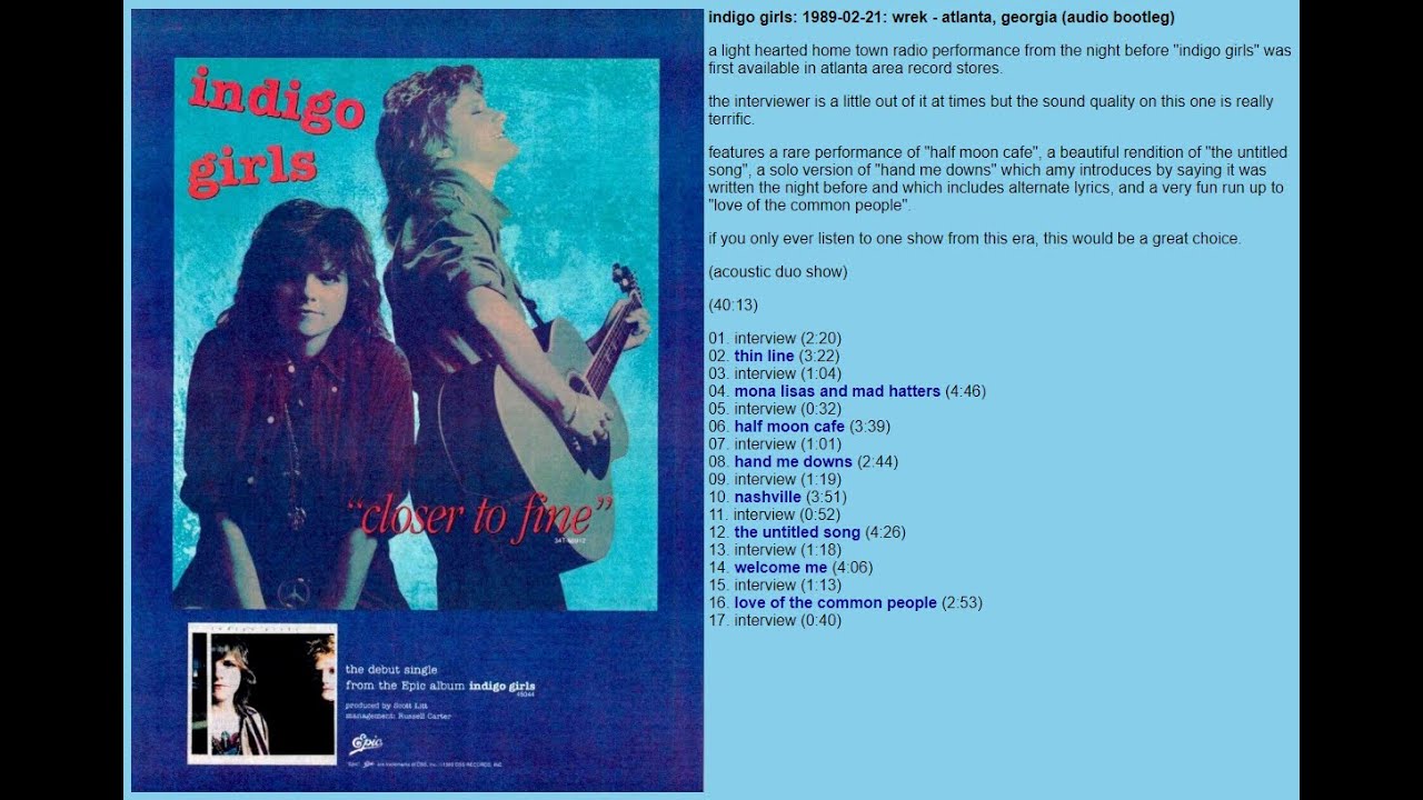 indigo girls: 1989-02-21: wrek - atlanta, georgia (audio bootleg