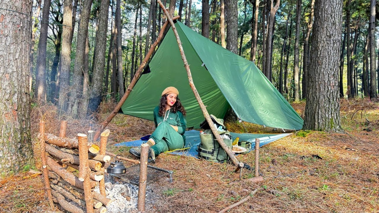 AMAZING! Solo girl camping in the forest | Relaxing ASMR with sound of ...