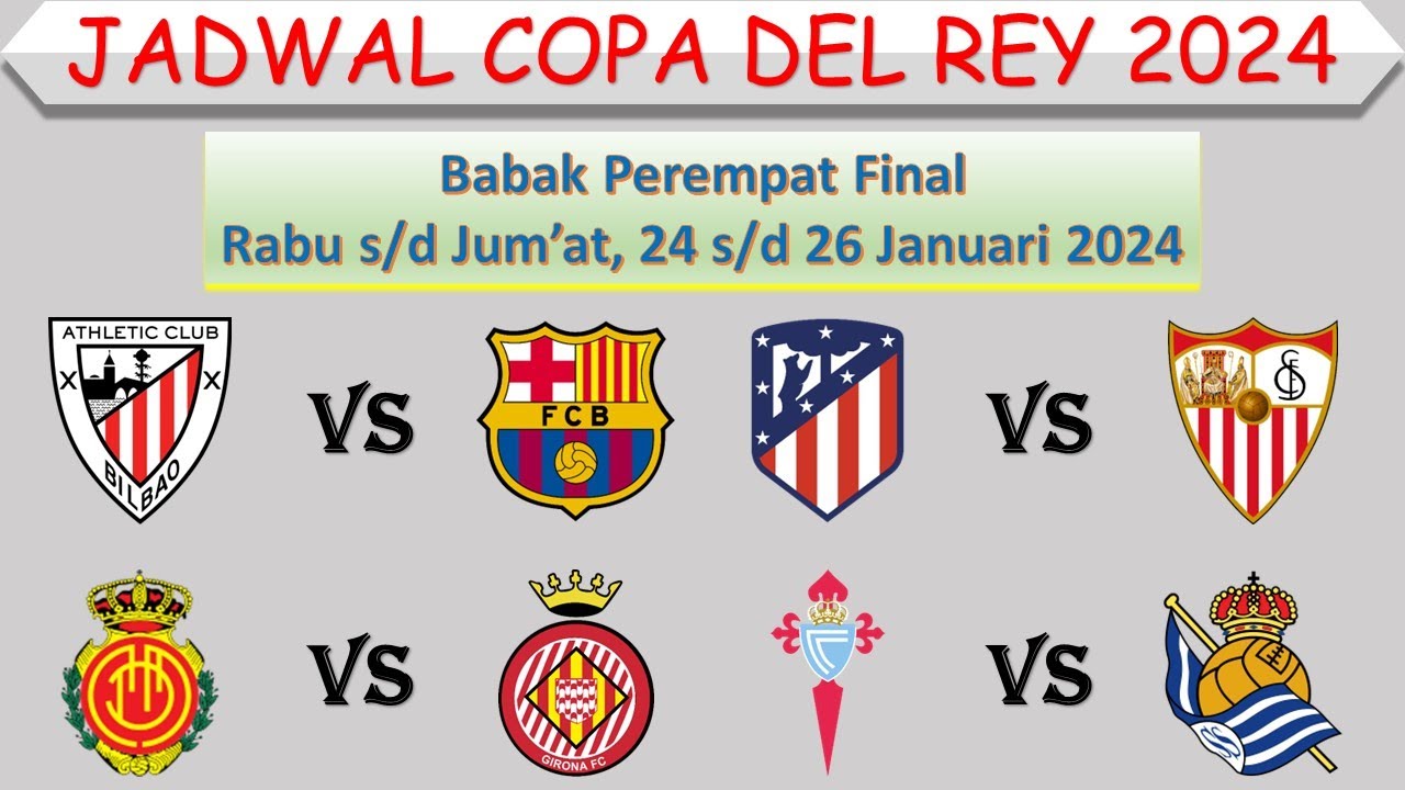 Jadwal Copa Del Rey 2024 Malam Ini │ Perempat Final │Bilbao vs Barcelona│Atletico Madrid vs Sevilla│