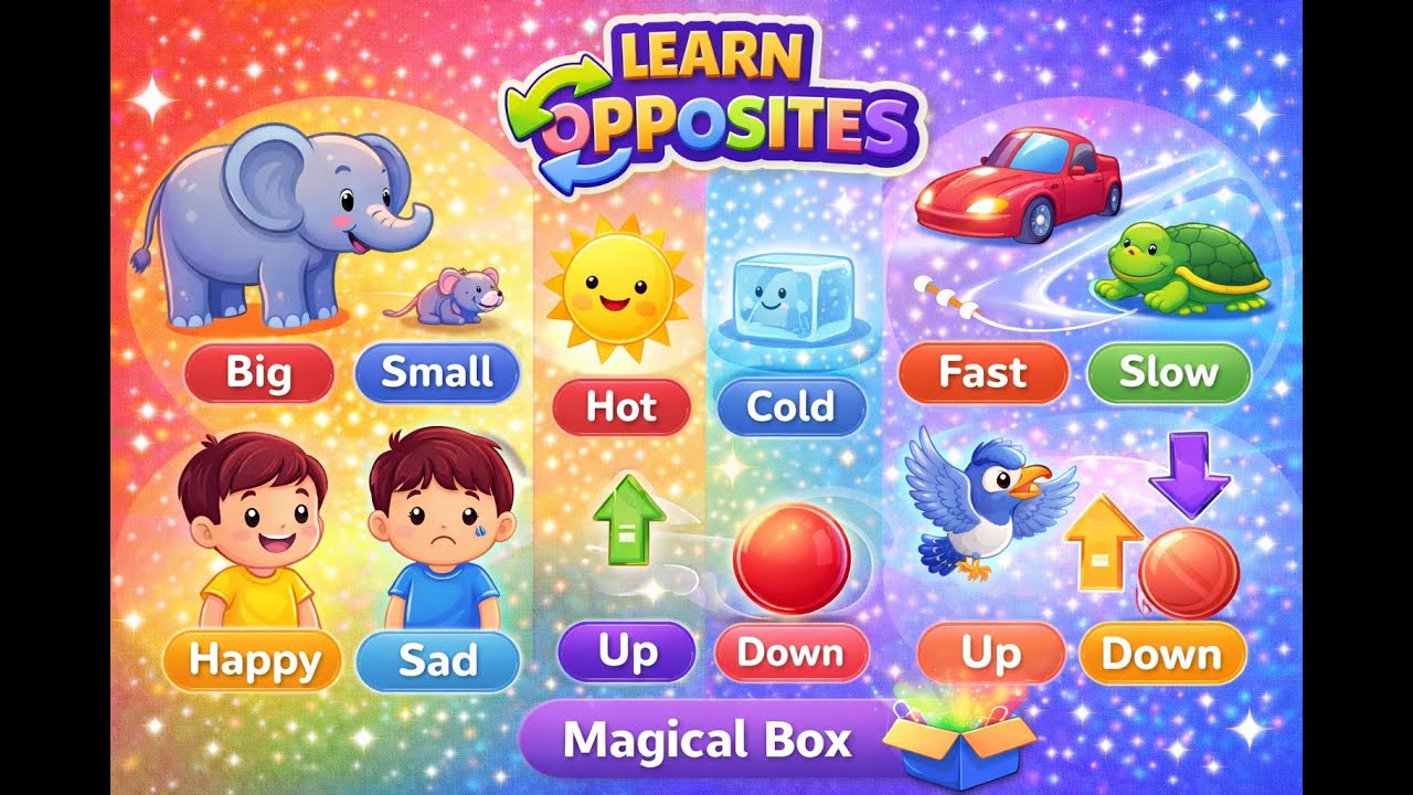 Learn Opposites for Kids 🔄 | Big Small Fast Slow | Magical Box