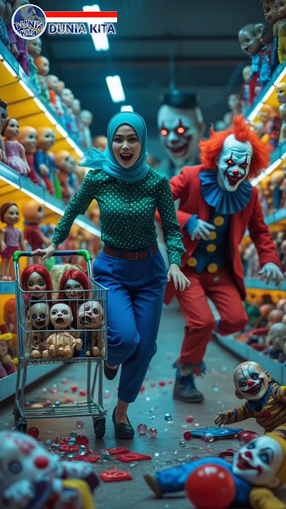 Woow,, Chased by a scary clown..?! 🤡😱 | @DuniaKita-2111 | #comedy #cartoon #funny #clown #hijab #fyp