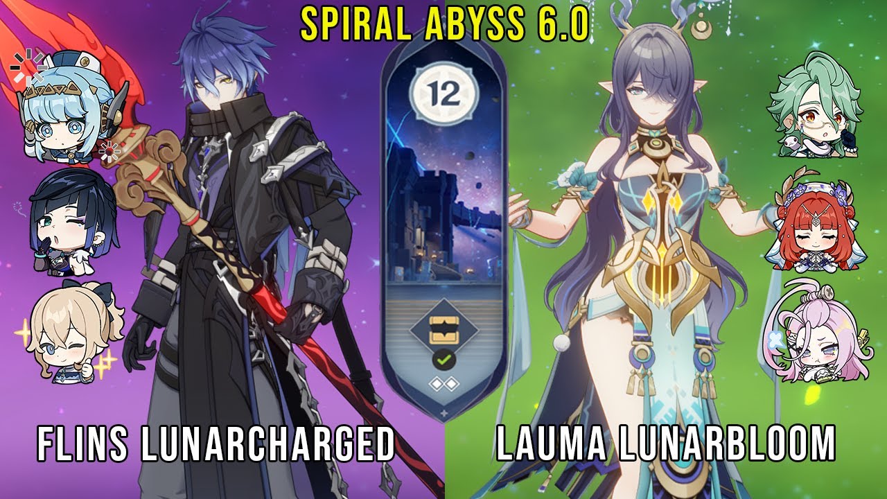 C0 Flins Lunar charged and C0 Lauma Lunar bloom | Genshin Impact Abyss 6.0 Floor 12 9 Stars