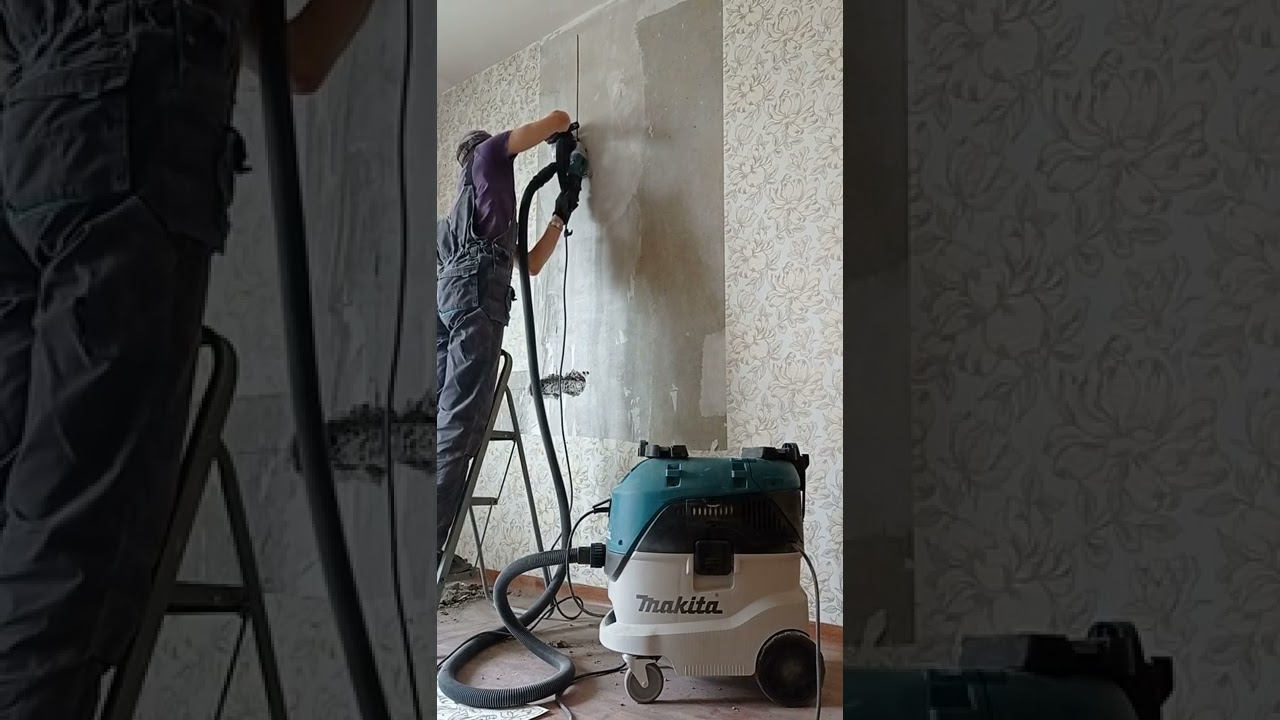 Штробление бетона штробарезом Makita SG1250 + пылесос Makita VC4210L ...