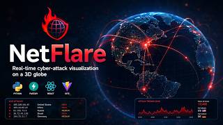 NetFlare | Real-time cyber-attack visualization on a 3D globe.