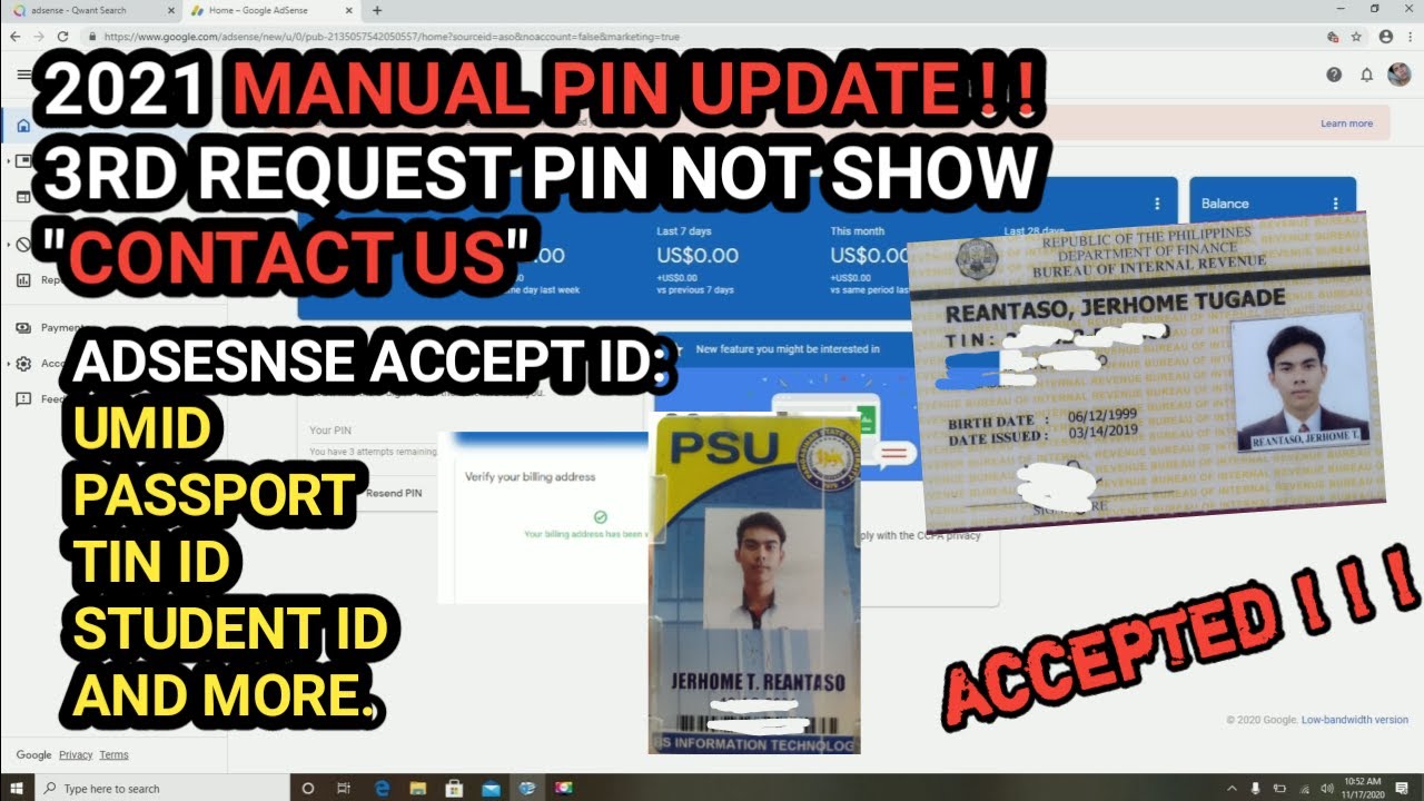 HOW TO MANUAL PIN ON ADSENSE? | 3RD REQUEST PIN NOT SHOW CONTACT US ...