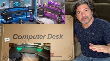 SEDETA 79" Gaming Desk, Computer Desk with 2 Fabric Drawers & LED Light, L Shaped