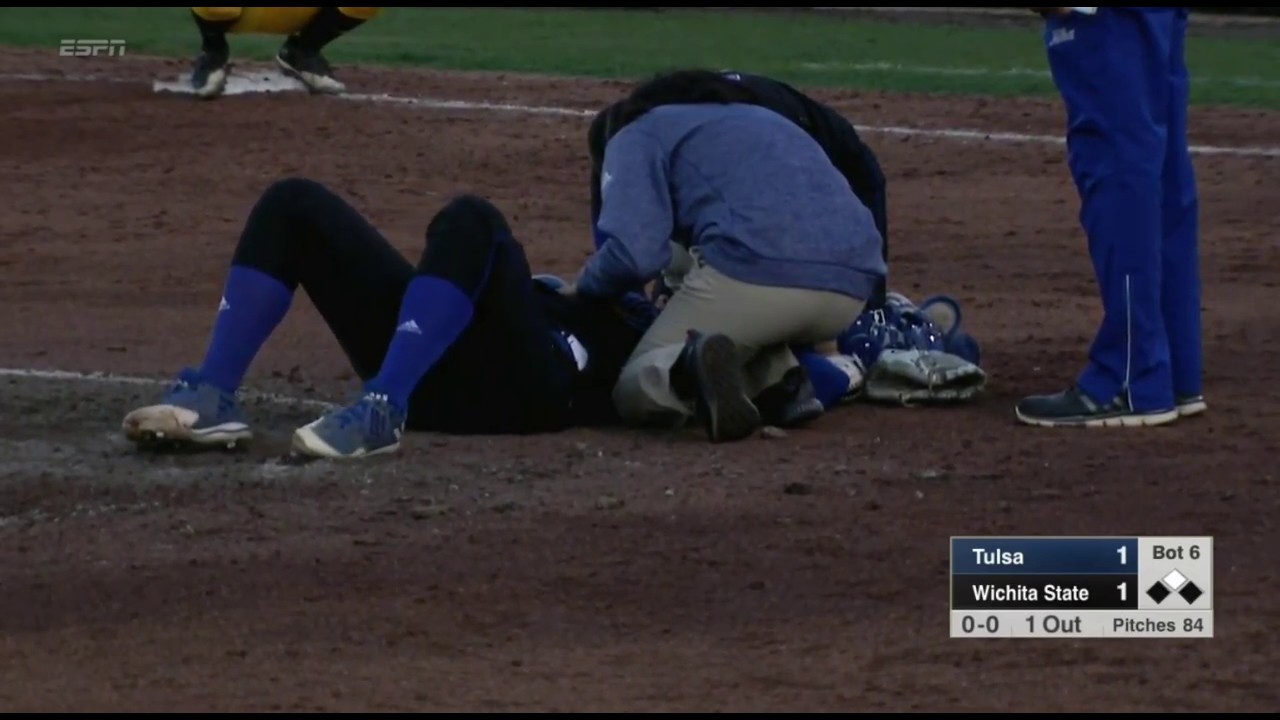 tulsa vs wichita st pitcher hit by ball YouTube