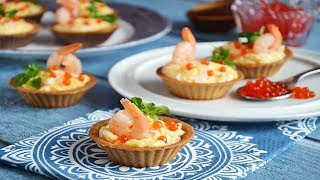 ЗАКУСКА ПРЕКРАСНА И НА ВИД, И НА ВКУС ? ТАРТАЛЕТКИ с креветками и сыром