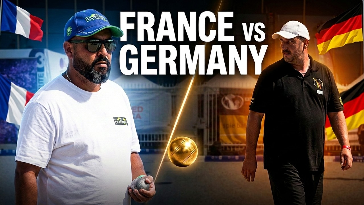 Miniature de la vidéo : Durk/Cortes/Bacchin vs Équipe Deutschland | Mondial Montpellier Pétanque 2026