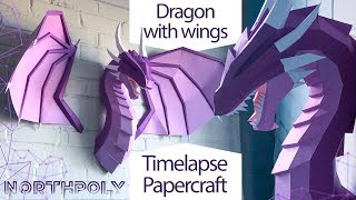 Timelapse. Low poly Awesome dragon with wings. Dracarys. Papercraft.