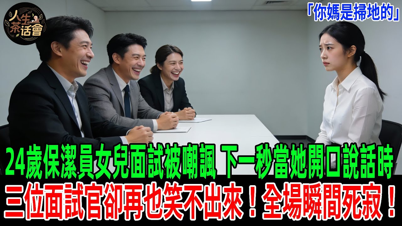 24歲保潔員女兒面試被嘲諷「你媽是掃地的」，下一秒當她開口說話時，三位面試官卻再也笑不出來！全場瞬間死寂！【人生茶話會】#情感故事 #老年生活 #人生感悟 #情感共鸣#故事分享 #故事#原創