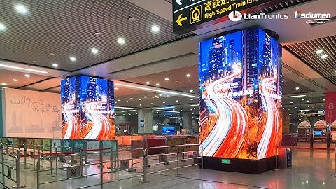 8 sets of Esdlumen LED walls wrap up the pillars at metro station for Qingdao North Railway Station.