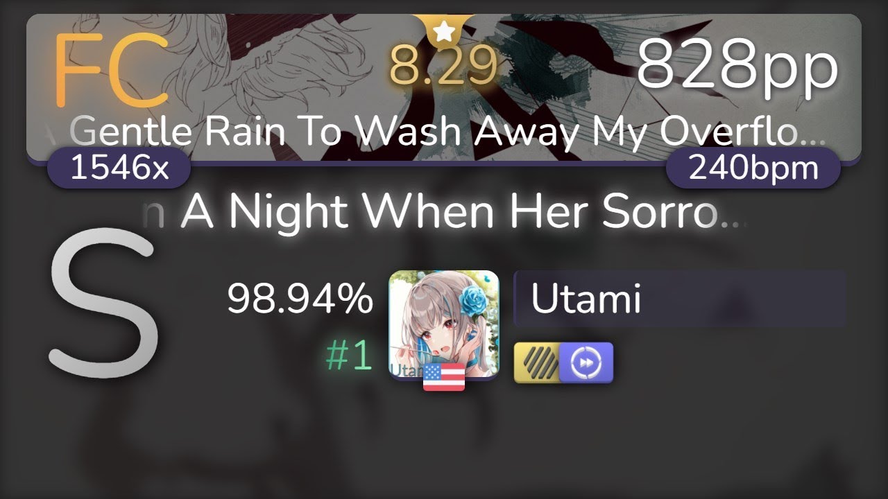 Utami | Foreground Eclipse - In A Night When Her... [A Gentle Rain]+HDDT 98.94% {#1 828pp FC} - osu!