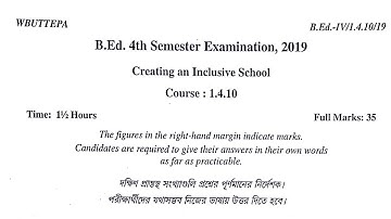 wbuttepa B.Ed. 4th semester question | course 1.4.10 pyq 2019 | creating an inclusive school