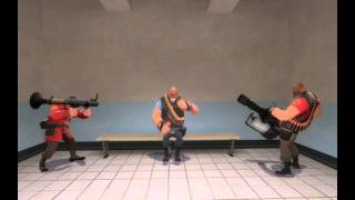 Blue Heavy gets spawn camped by Red Heavy and Soldier