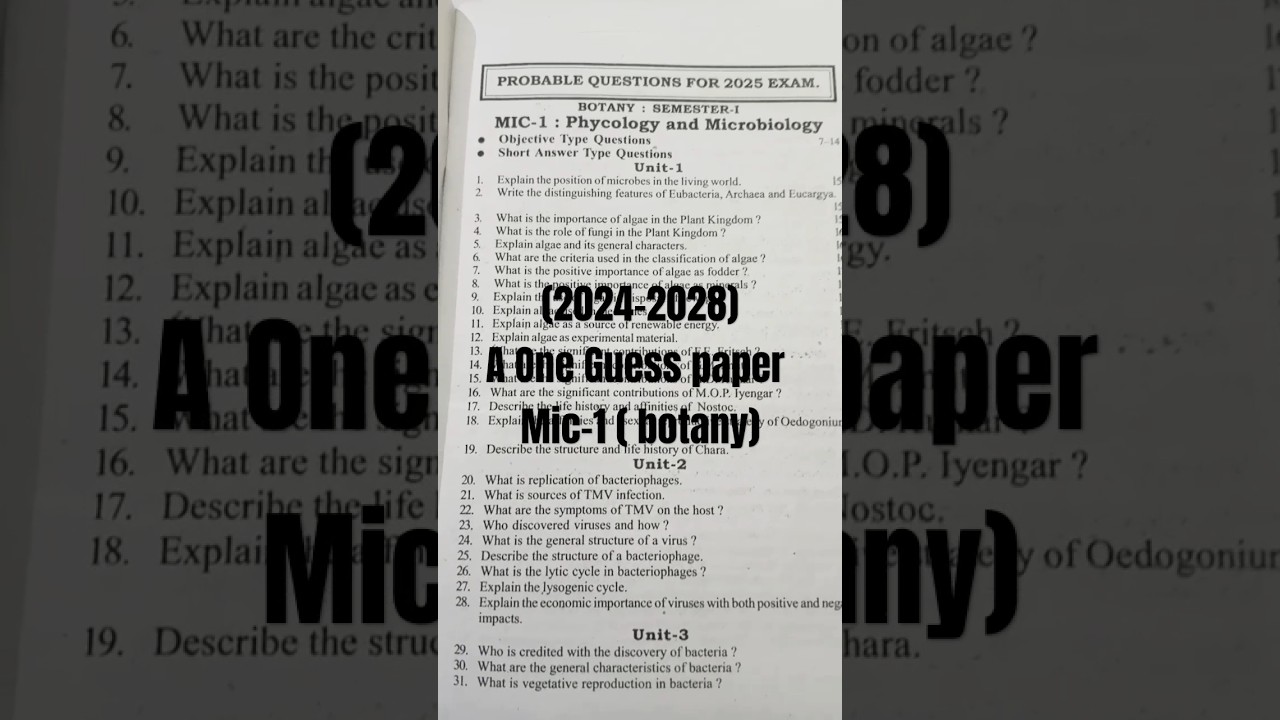 Botany semester -1 (mic 1 )(A- One)Guess paper important question paper