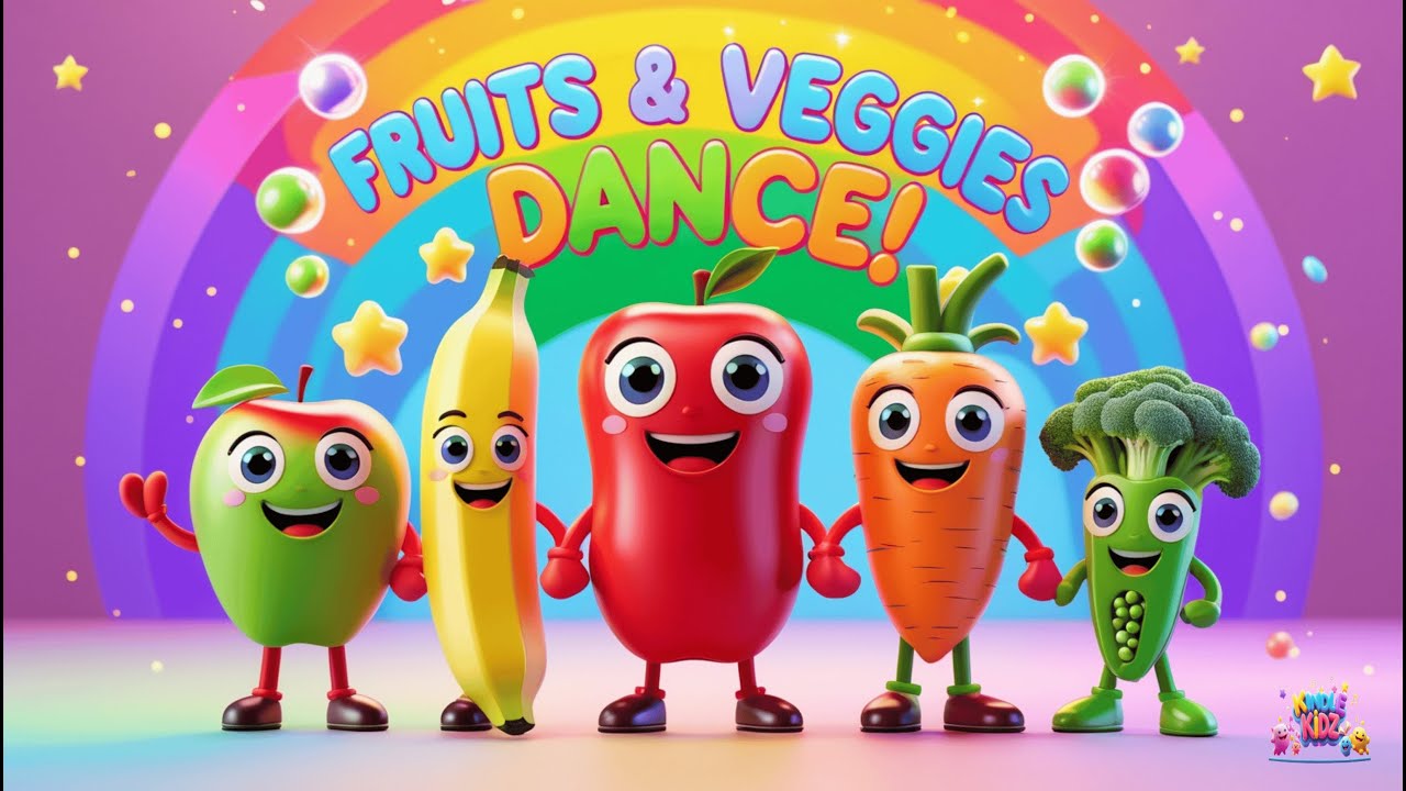Fruits & Vegetables Dance Song 🥦🍎 | Fun Kids Learning Rhyme | KindleKidz