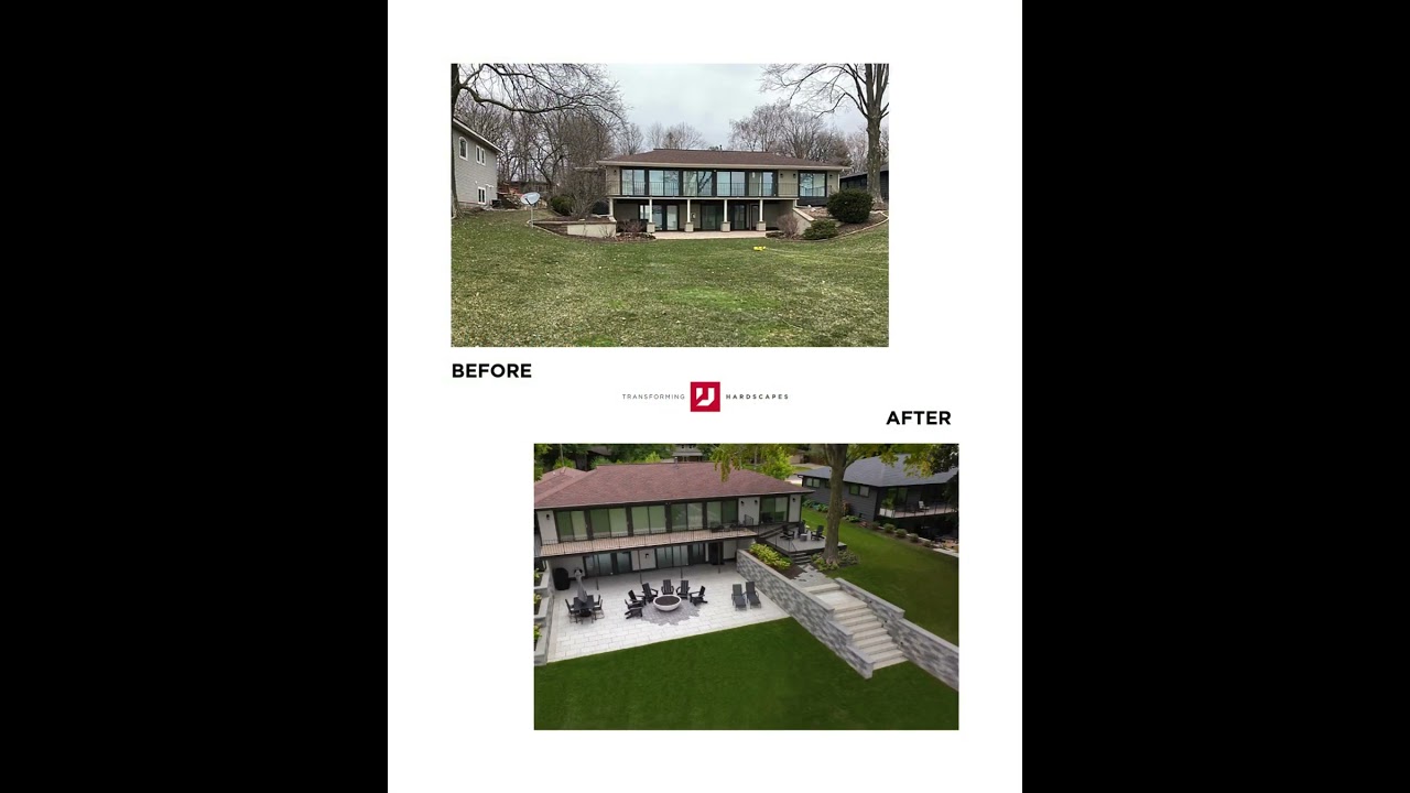 Lake Home Backyard Paver Patio Transformation - Before and After